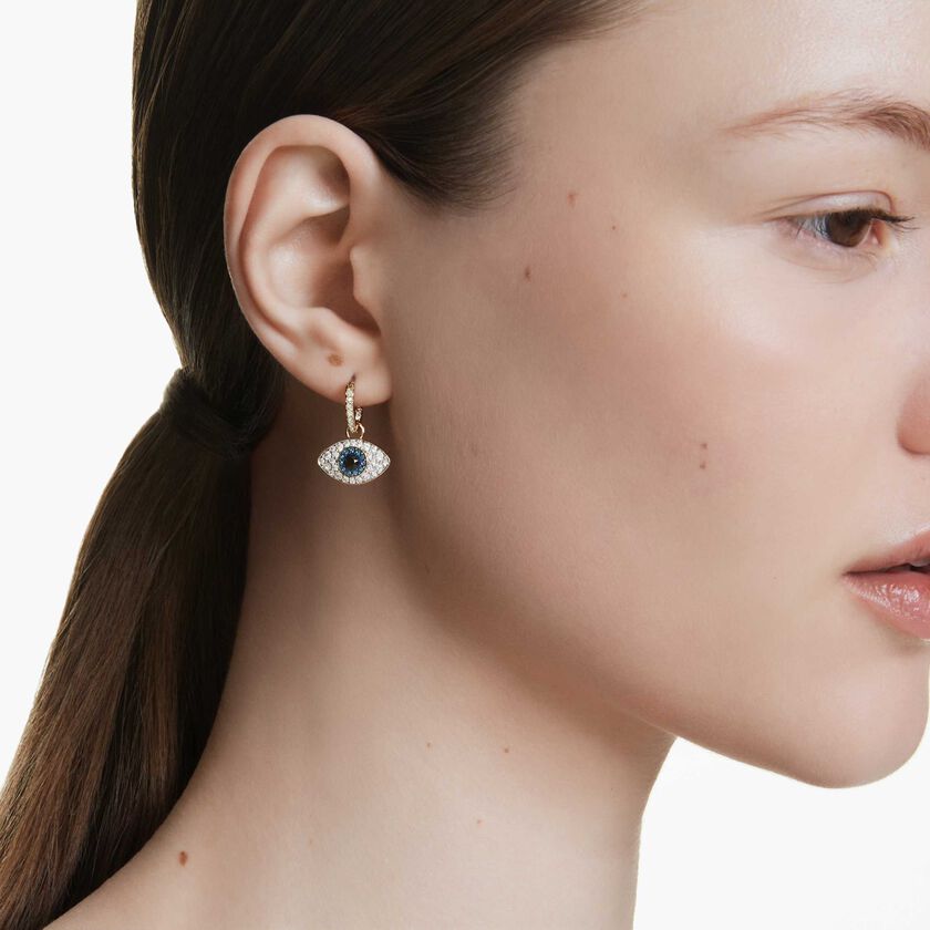 swarovski أقراط متدلية symbolica، عين الحسود، لون أزرق، طلاء باللون الذهبي