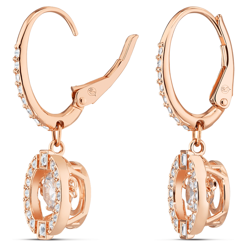 swarovski أقراط متدلية una، قطع مستدير، لون أبيض، طلاء ذهبي وردي