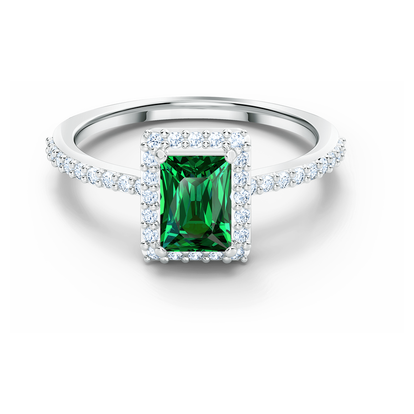 swarovski خاتم angelic مستطيل، لون أخضر، طلاء روديوم