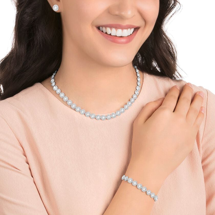 swarovski طقم una angelic، قطع مستدير، لون أبيض، طلاء روديوم