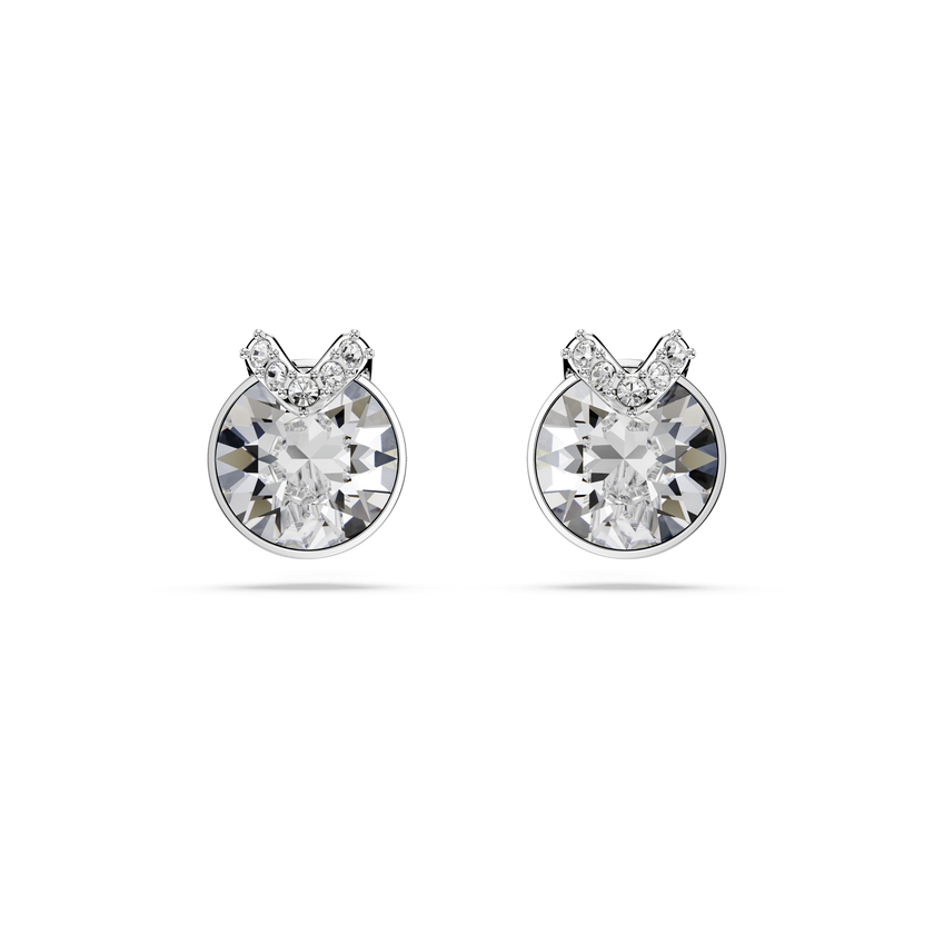 swarovski أقراط دبوسية bella، قطع مستدير، أحجار كريستال صغيرة متراصة، لون أبيض، طلاء روديوم