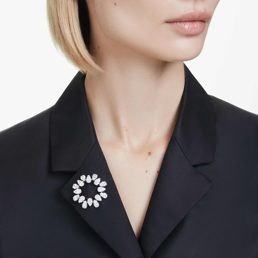 swarovski بروش matrix، قطع على شكل كمثرى، لون أبيض، طلاء روديوم