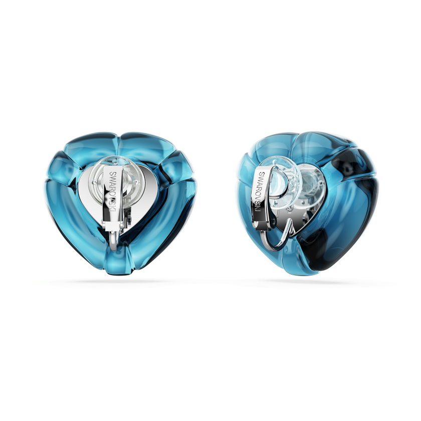 swarovski أقراط بمشبك dulcis، قطع على شكل قلب، كريستالات مُتراصَّة، شكل قلب، لون أزرق، طلاء روديوم