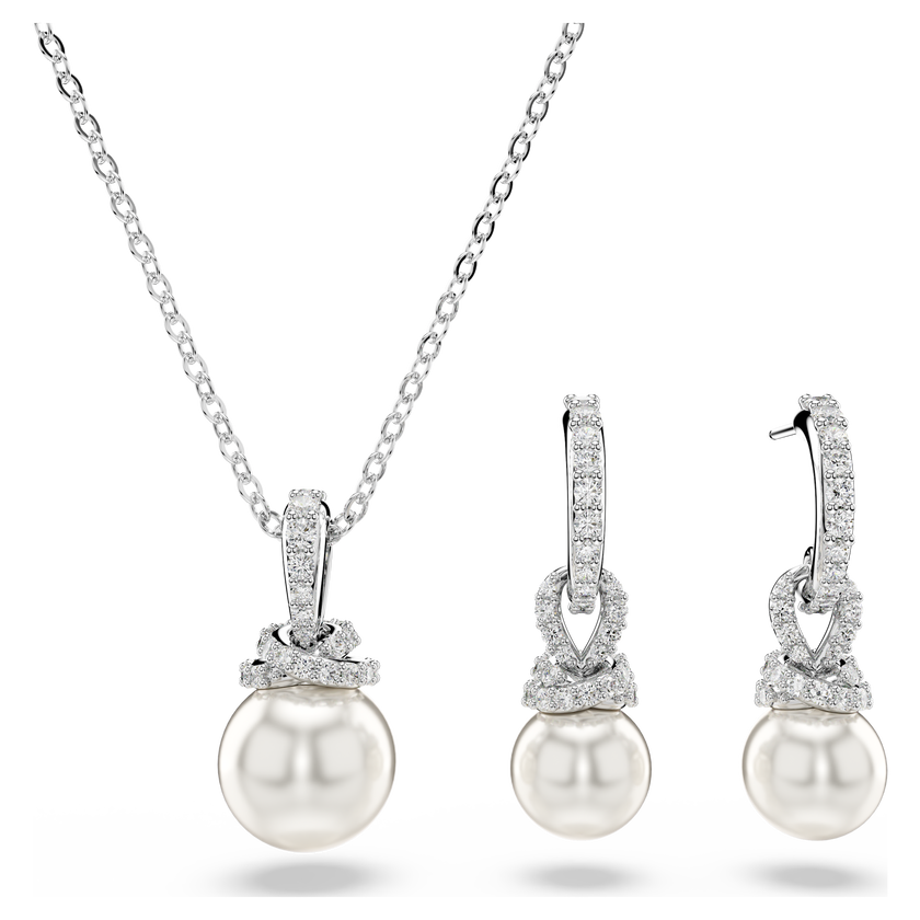 swarovski طقم originally، ترصيع بافيه، لؤلؤ كريستال، لون أبيض، طلاء روديوم