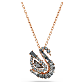 swarovski قلادة swan، قطع متنوع، شكل بجعة، لون أسود، لمسة نهائية من الذهب الوردي عيار 18 قيراط