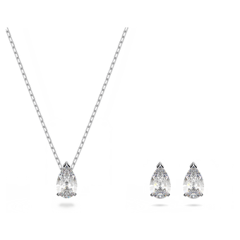 swarovski طقم attract على شكل كمثري، لون أبيض، طلاء روديوم