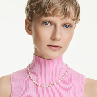 swarovski عقد matrix tennis، لآلئ كريستال، قطع مستدير، لون أبيض، طلاء باللون الذهبي