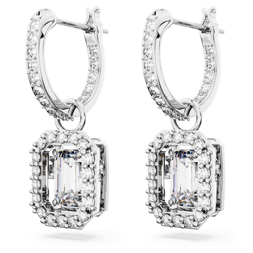 swarovski أقراط متدلية una، قطع مثمن، لون أبيض، طلاء روديوم