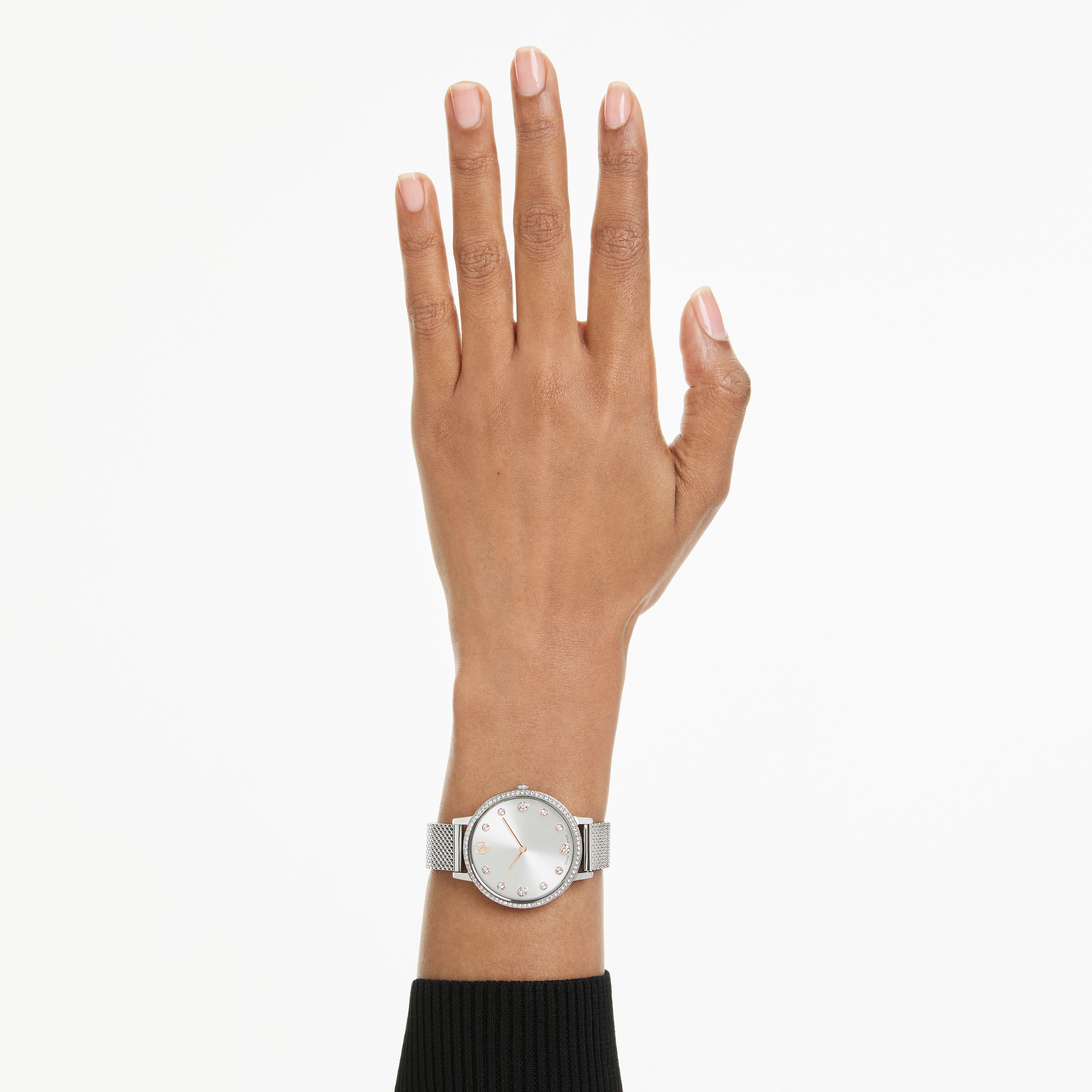 swarovski ساعة clarica، صناعة سويسرية، سوار معدني، لون فضي، ستانلس ستيل