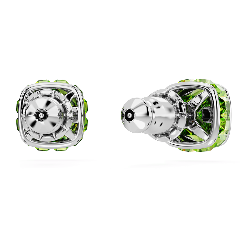 swarovski أقراط دبوسية birthstone، قطع مربع، شهر أغسطس، لون أخضر، طلاء روديوم