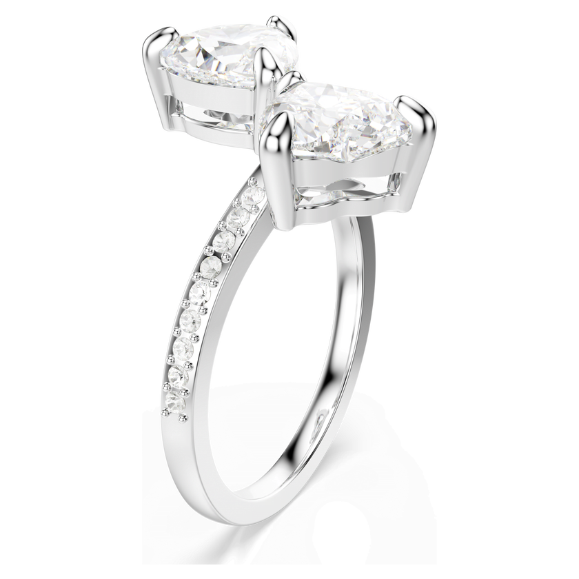 swarovski خاتم مفتوح mesmera attract، قطع على شكل قلب، كريستالات مُتراصَّة، شكل قلب، لون أبيض، لمسة نهائية باللون الفضي