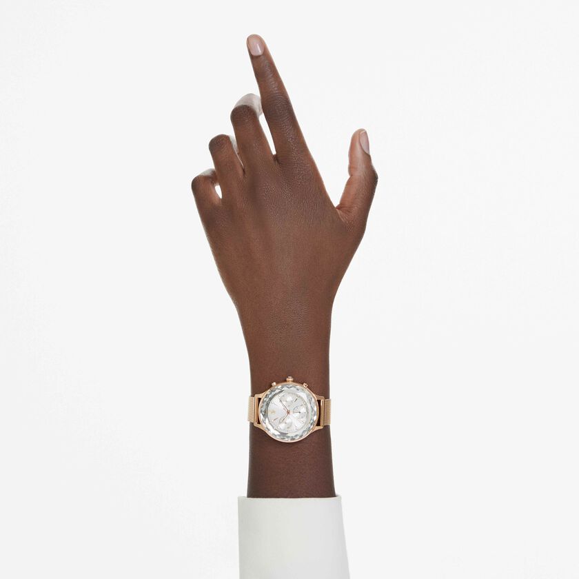 swarovski ساعة nova chrono، صناعة سويسرية، سوار معدني، لون ذهبي وردي، لمسة نهائية بلون ذهبي وردي
