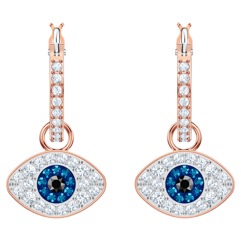 swarovski أقراط حلقية symbolica، على شكل عين، لون أزرق،  طلاء ذهبي وردي