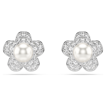 ariana grande x swarovski stud earrings  round cut  flower  white  rhodium plated