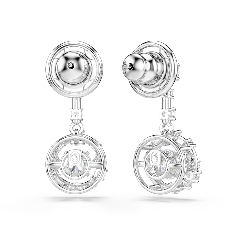swarovski أقراط متدلية constella، قطع مستدير، حجر متراقص، لون أبيض، طلاء روديوم