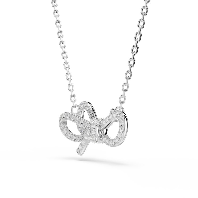 swarovski قلادة lifelong، أحجار كريستال صغيرة متراصة، شكل أنشوطة، لون أبيض، طلاء روديوم