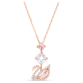 swarovski عقد swan، على شكل بجعة، لون وردي، طلاء ذهبي وردي