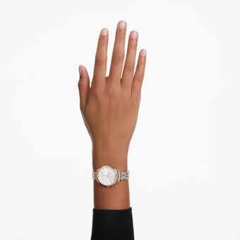 swarovski ساعة attract، صناعة سويسرية، كريستالات متراصة، سوار كريستال، لون ذهبي وردي، لمسة نهائية بلون ذهبي وردي