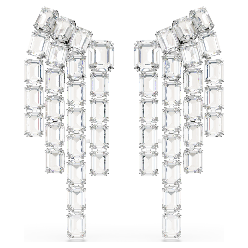 swarovski أقراط بمشبك millenia، قطع مثمن، متدلية، لون أبيض، طلاء روديوم