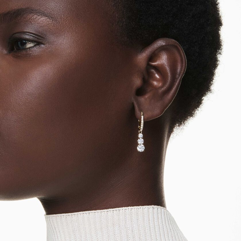 swarovski أقراط حلقية stilla attract، قطع مستدير، لون أبيض، طلاء باللون الذهبي