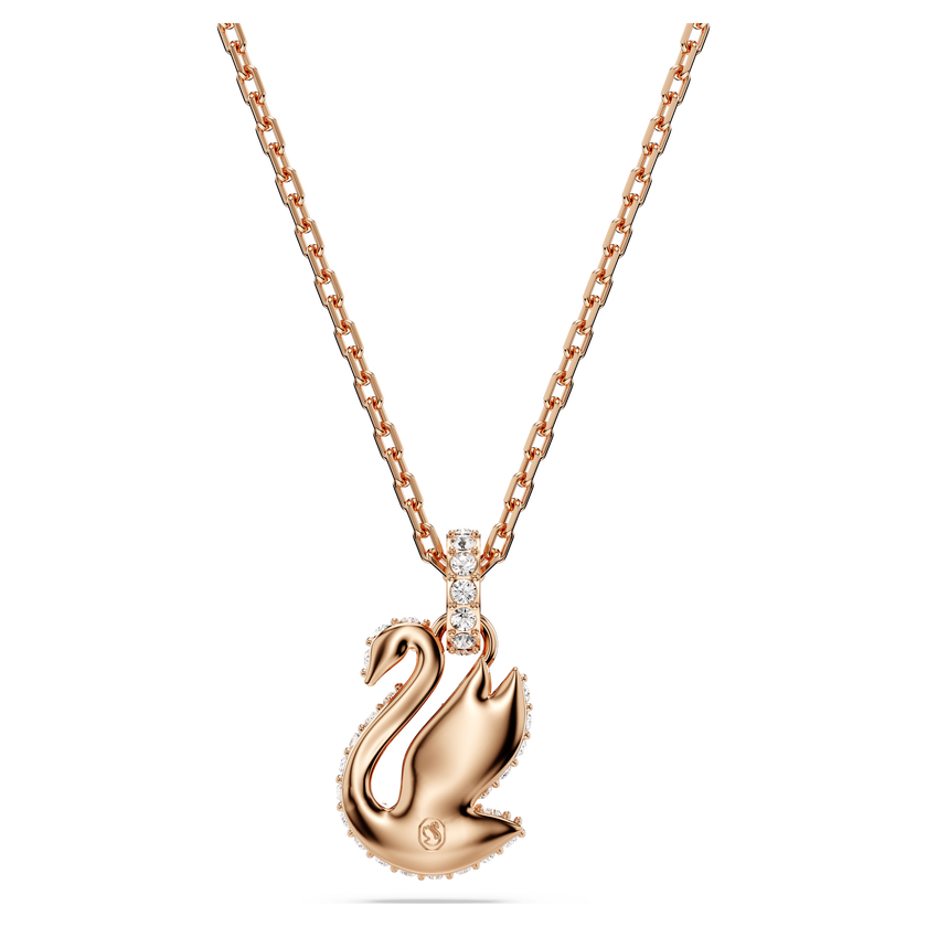 swarovski قلادة swan، على شكل بجعة، حجم صغير، لون أسود، طلاء بلون ذهبي وردي