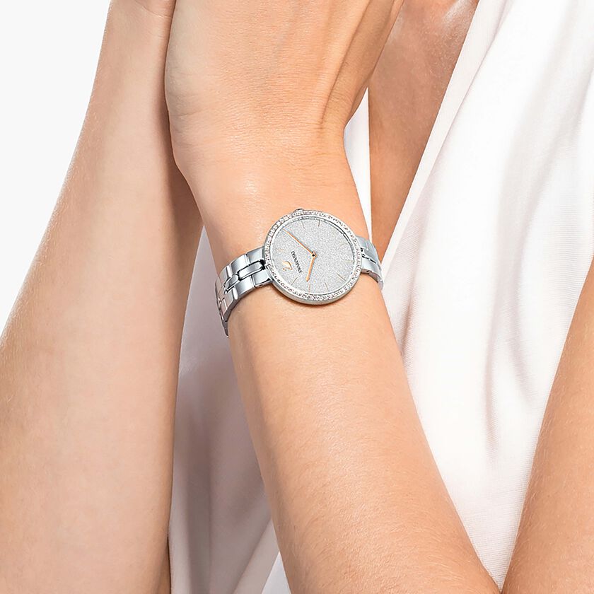 swarovski ساعة cosmopolitan، صناعة سويسرية، سوار معدني، لون فضي، ستانليس ستيل