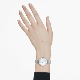 swarovski ساعة certa، صناعة سويسرية، سوار معدني، لون فضي، ستانلس ستيل