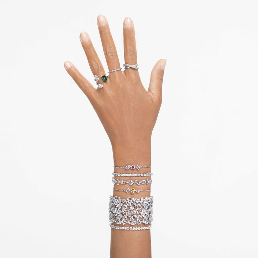 swarovski خاتم matrix vitorre، قطع مستدير، لون أبيض، لمسة نهائية باللون الفضي