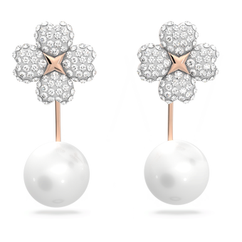 swarovski أقراط latisha للأذن المثقوبة، على شكل زهرة، لون أبيض، طلاء ذهبي وردي