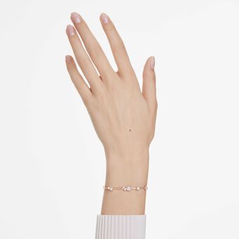 swarovski سوار constella، لؤلؤ كريستال، قطع مستدير، لون أبيض، لمسة نهائية من الذهب الوردي عيار 18 قيراط