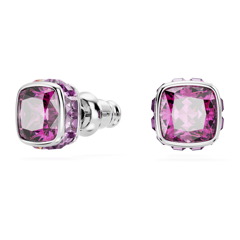 swarovski أقراط دبوسية birthstone، قطع مربع، شهر فبراير، لون أرجواني، طلاء روديوم