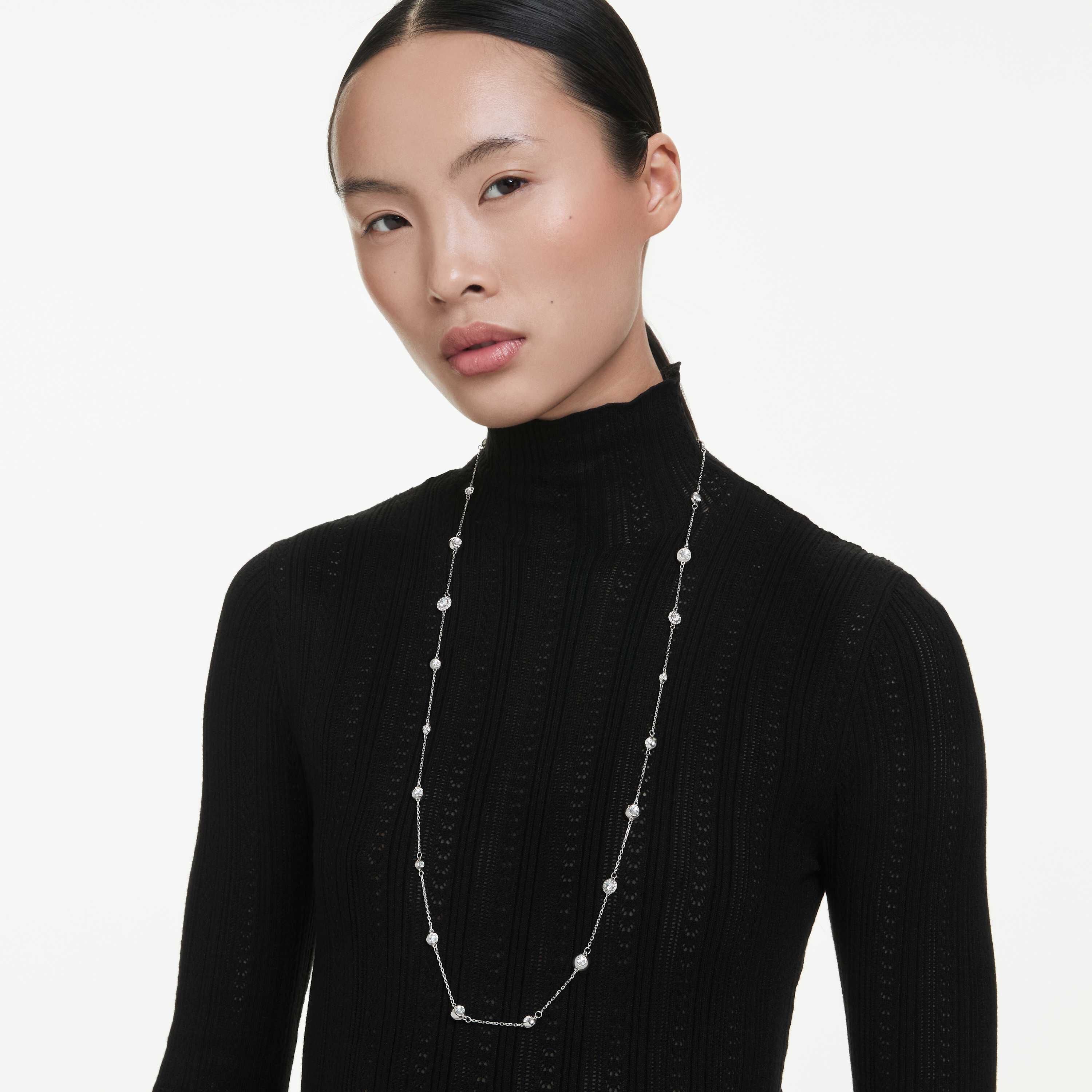 swarovski سلسلة طويلة una angelic، قطع مُستدير، لون أبيض، طلاء روديوم