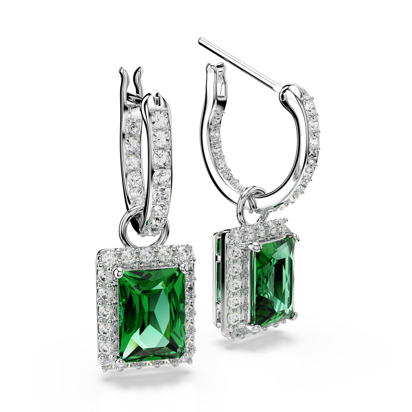 swarovski أقراط متدلية una angelic، قطع مستطيل، ترصيع بافيه، لون أخضر، طلاء روديوم