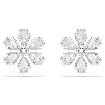 swarovski أقراط دبوسية idyllia، قطع متنوع، ندفة ثلج، لون أبيض، طلاء روديوم