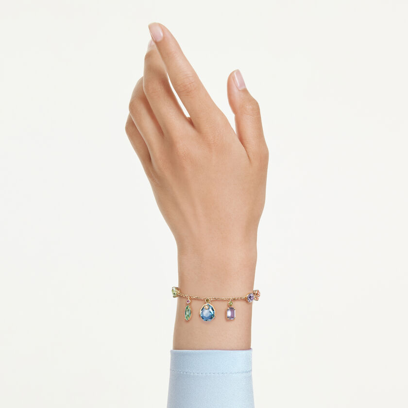 swarovski سوار gema، قطع متنوع، أحجار كريستال متدلية، ألوان متعددة، طلاء باللون الذهبي