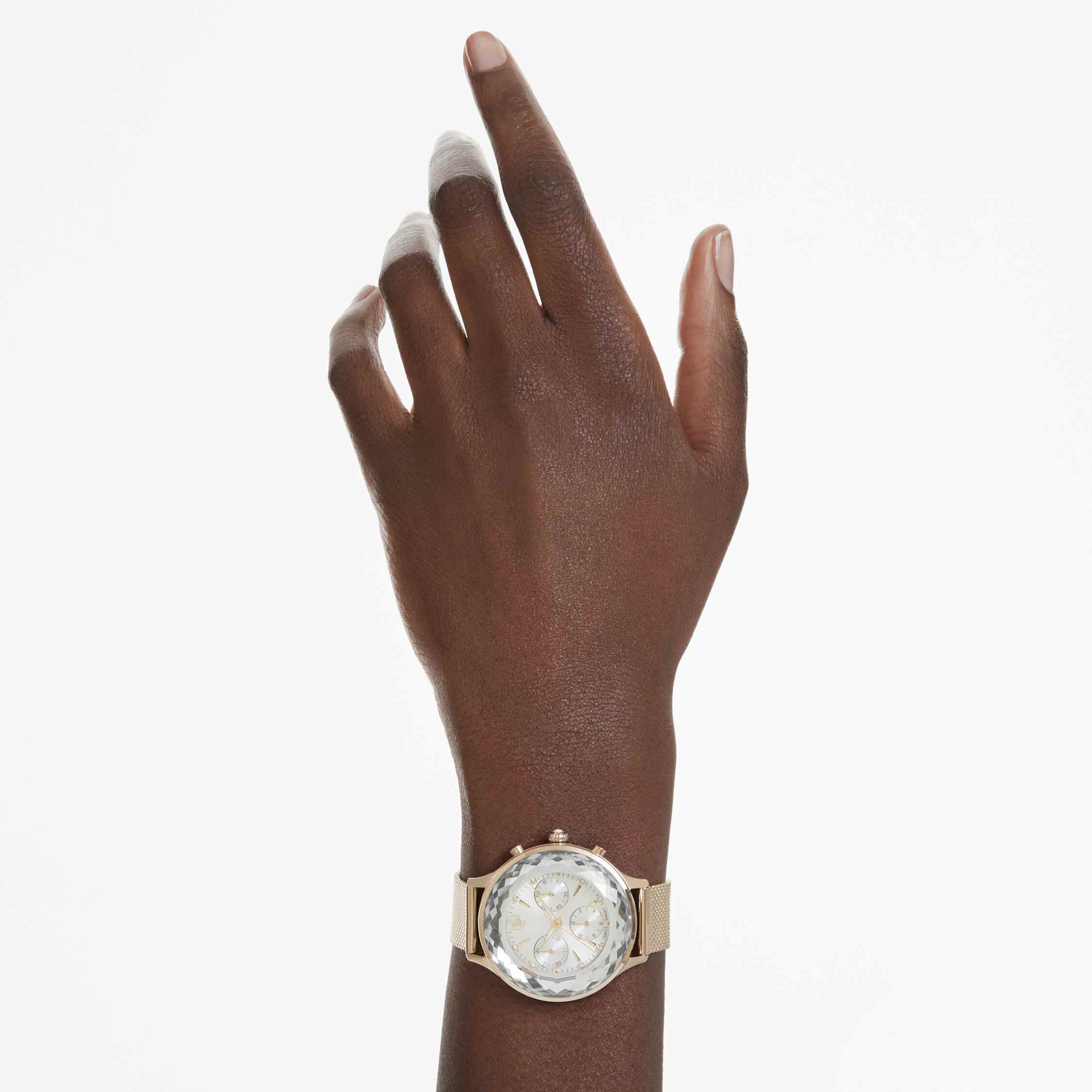 swarovski ساعة يد nova chrono، صناعة سويسرية، سوار معدني، لون ذهبي، لمسة نهائية بلون الشامبانيا الذهبي