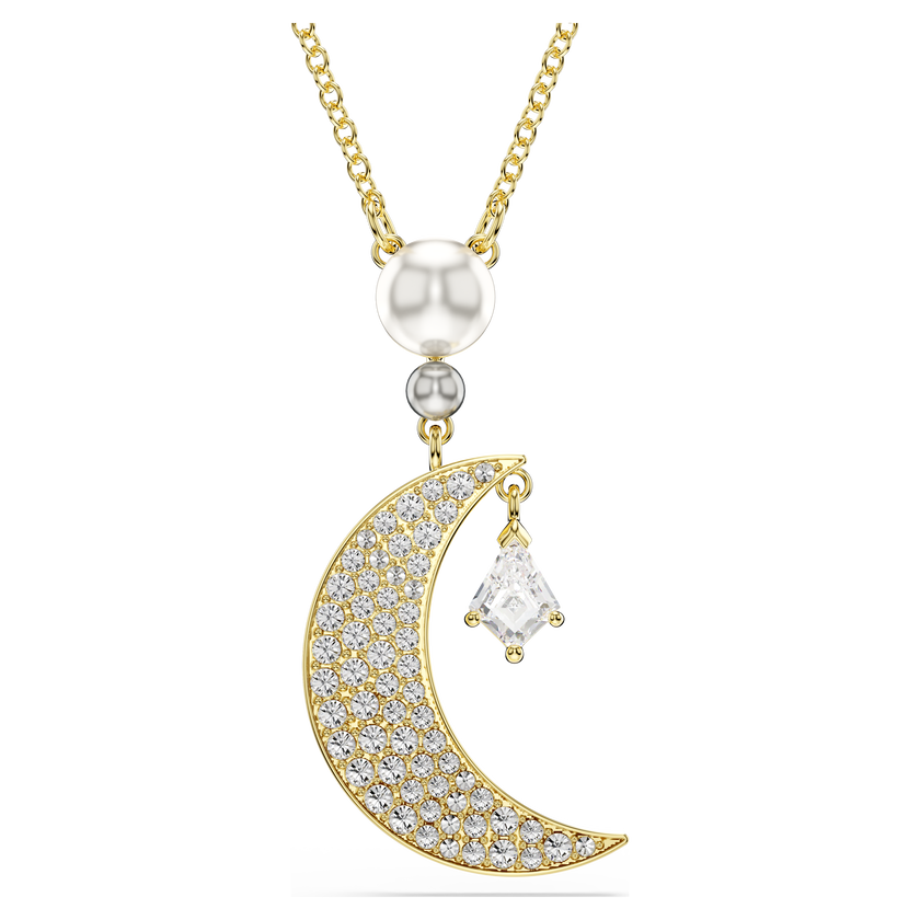 swarovski قلادة symbolica، قطع مُستدير، قمر، لون أبيض، لمسة نهائية من الذهب عيار 18 قيراط