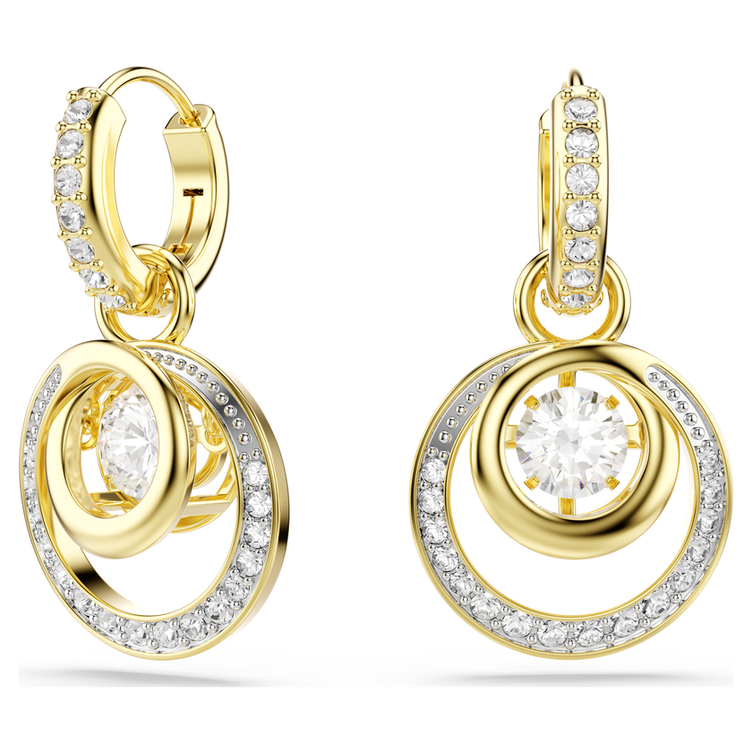 swarovski أقراط متدلية hyperbola، قطع مستدير، لون أبيض، طلاء باللون الذهبي