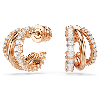 swarovski أقراط حلقية hyperbola، قطع متنوع، صغير، لون أبيض، طلاء باللون الذهبي الوردي