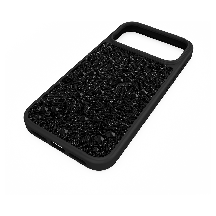swarovski حافظة high للهاتف الذكي، كريستالات مسطحة من الخلف، iphone  17 pro max، لون أسود
