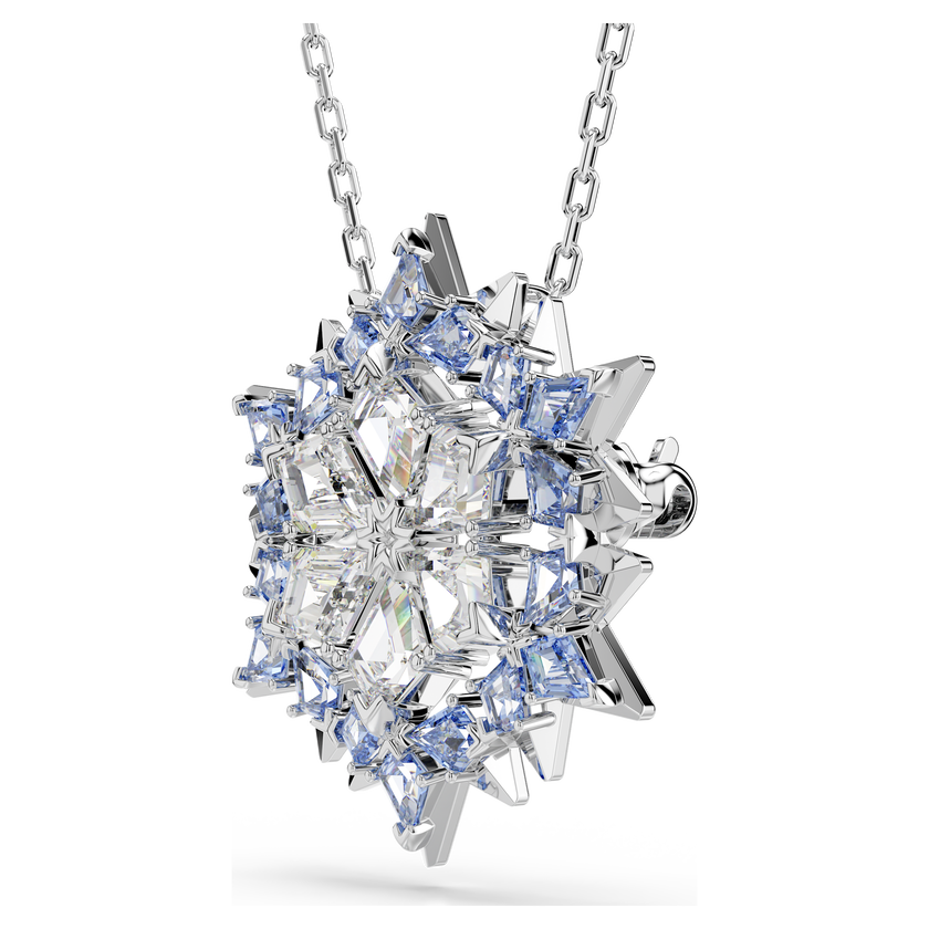 swarovski قلادة وبروش magic، شكل ندفة ثلج، لون أزرق، طلاء روديوم