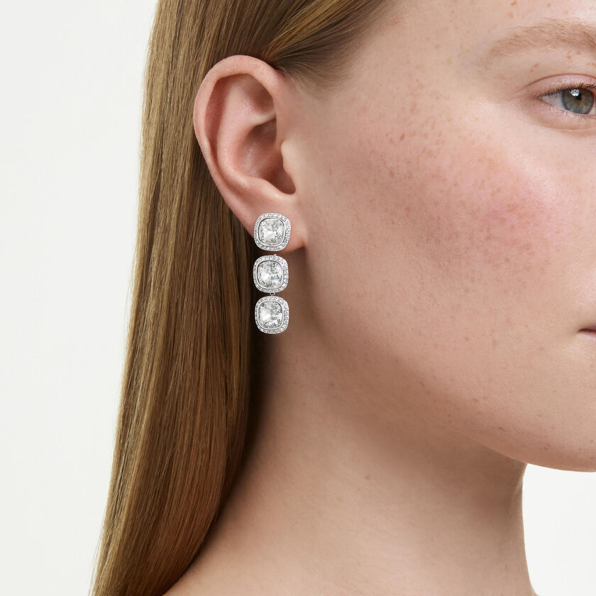 swarovski أقراط una angelic، قطع كوشن، لون أبيض، طلاء روديوم