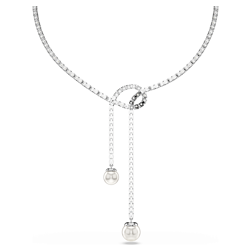 swarovski عقد matrix على شكل حرف y، لؤلؤة كريستال، قطع مستدير، لون أبيض، طلاء روديوم