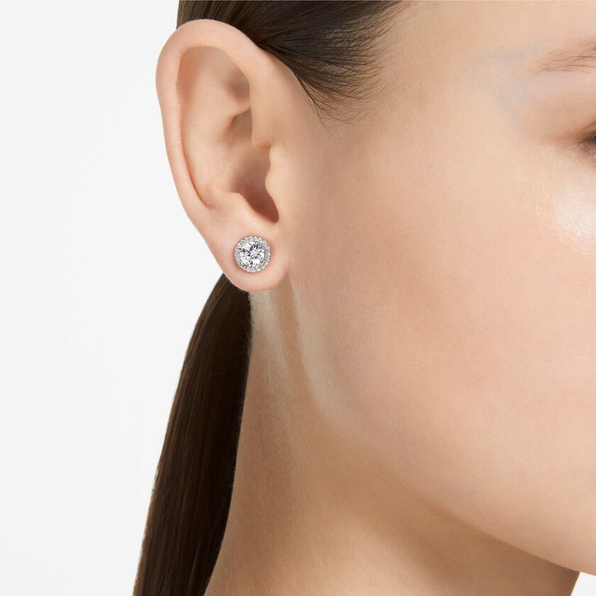 swarovski أقراط دبوسية una angelic، قطع مستدير، كريستالات متراصة، لون أبيض، طلاء روديوم