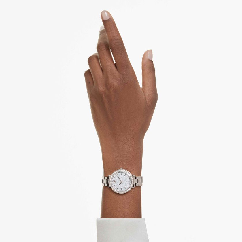 swarovski ساعة matrix بسلسلة ثلاث روابط، صناعة سويسرية، سوار معدني، لون ذهبي، لمسة نهائية بلون ذهبي شامبين