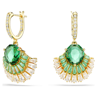 swarovski أقراط متدلية idyllia، قطع متنوع، شكل صدفة، لون أخضر، طلاء باللون الذهبي