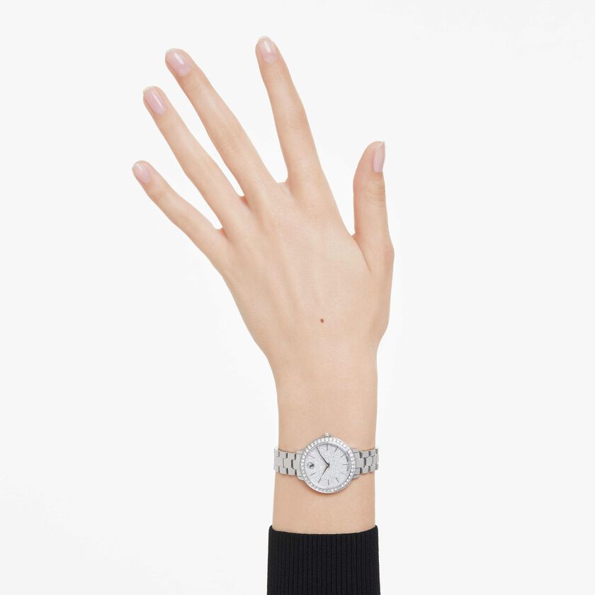 swarovski ساعة matrix بسلسلة ثلاث روابط، صناعة سويسرية، سوار معدني، لون فضي، ستانلس ستيل