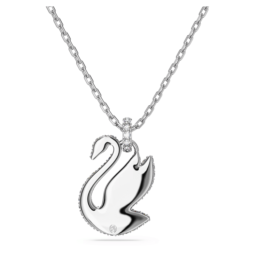 swarovski قلادة swan، على شكل بجعة، حجم متوسط، لون أبيض، طلاء روديوم