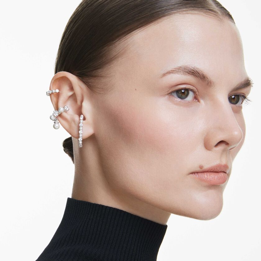 swarovski حلية للأذن matrix، طقم  3 قطع ، لآلئ كريستال، قطع مستدير، لون أبيض، طلاء روديوم