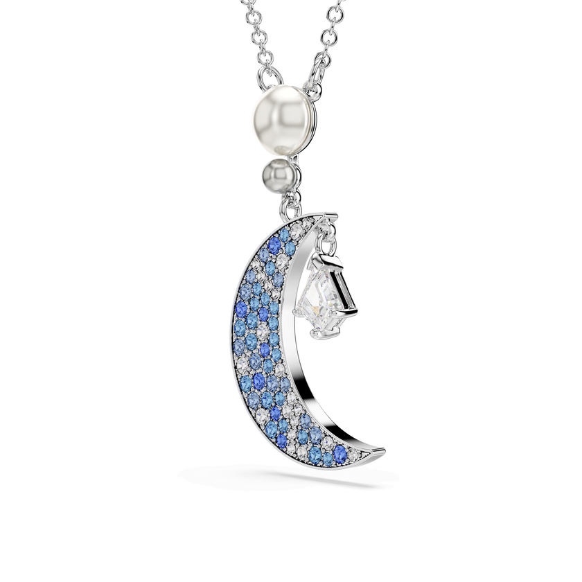 swarovski قلادة symbolica، قطع مُستدير، قمر، لون أزرق، طلاء روديوم